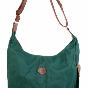 Longchamp Green Nylon Shoulder Bag with Brown Trim